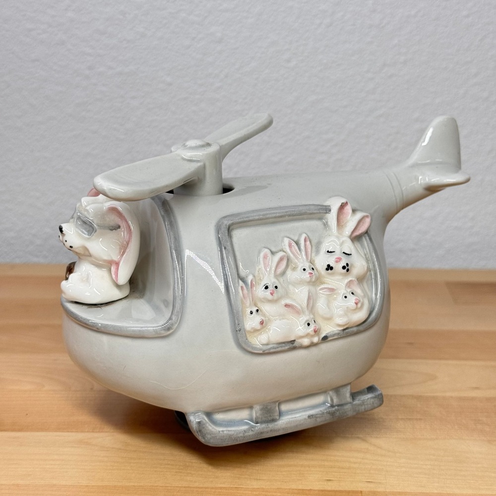 Vintage Quon-Quon Japan Bunny Rabits Helicopter Music Box We've Only Just Begun